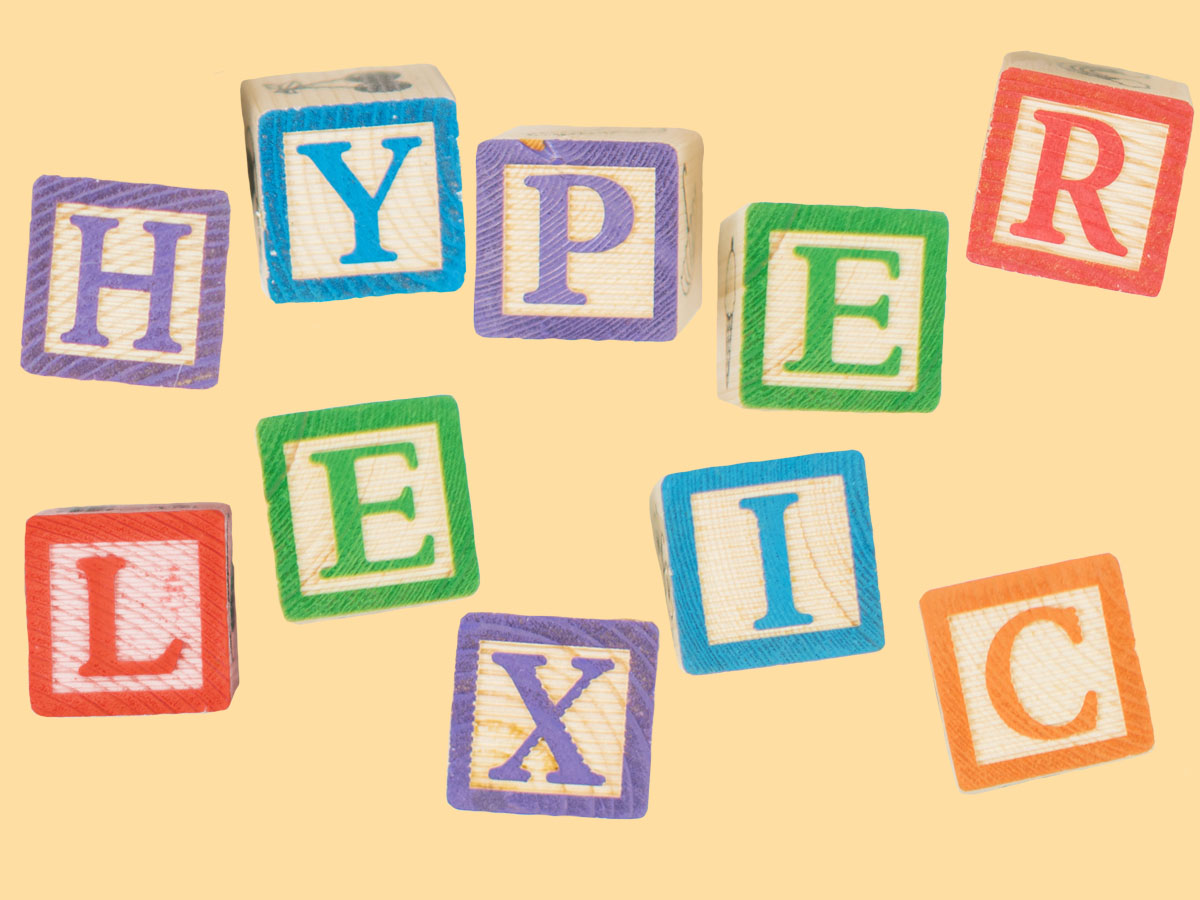 Children's wood blocks spell out Hyperlexic