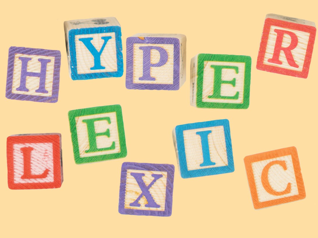 Children's wood blocks spell out Hyperlexic