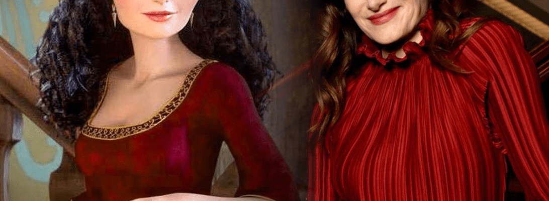 Composite of aminated Mother Gothel and actress Kathryn Hahn